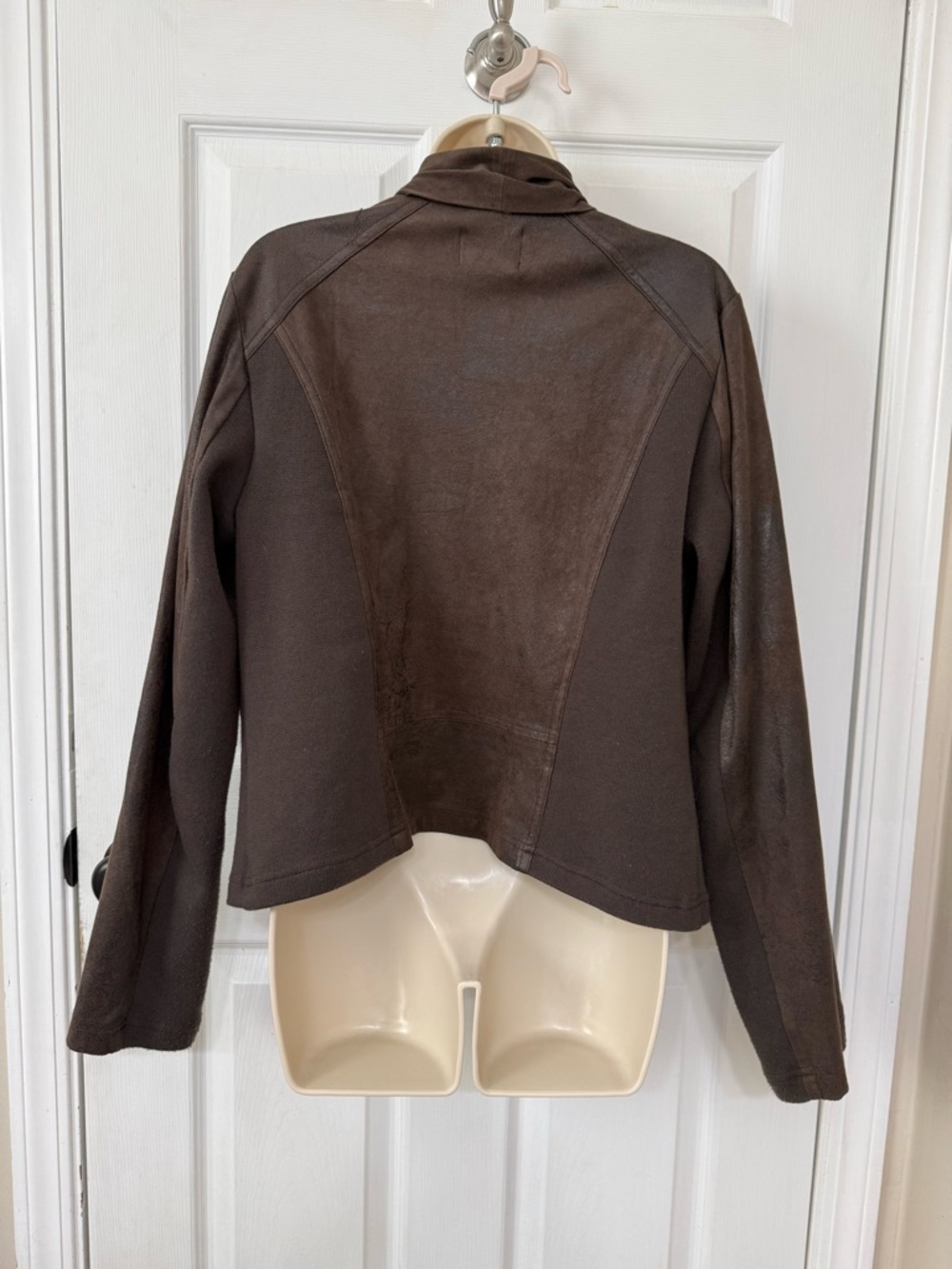 Kut from the Kloth Ana Faux Leather Drape Front Jacket Brown Large - Picture 4 of 10